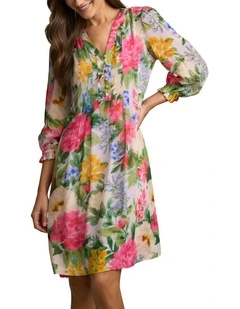 Printed Georgette Dress in Spring Garden Print