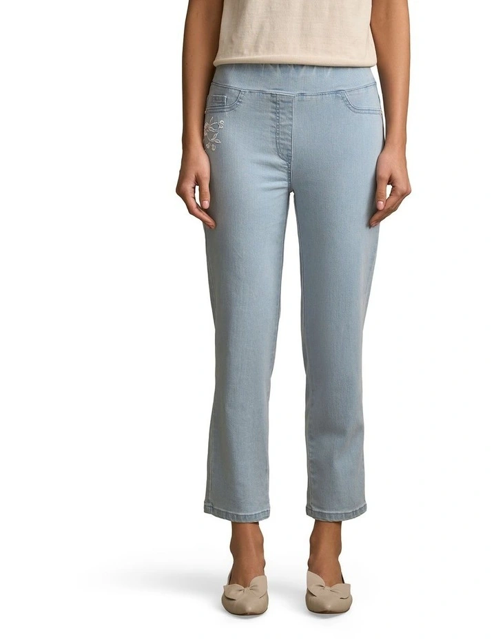 Bengajean(R) 7/8 Embroidered in Washed Blue Denim image 1