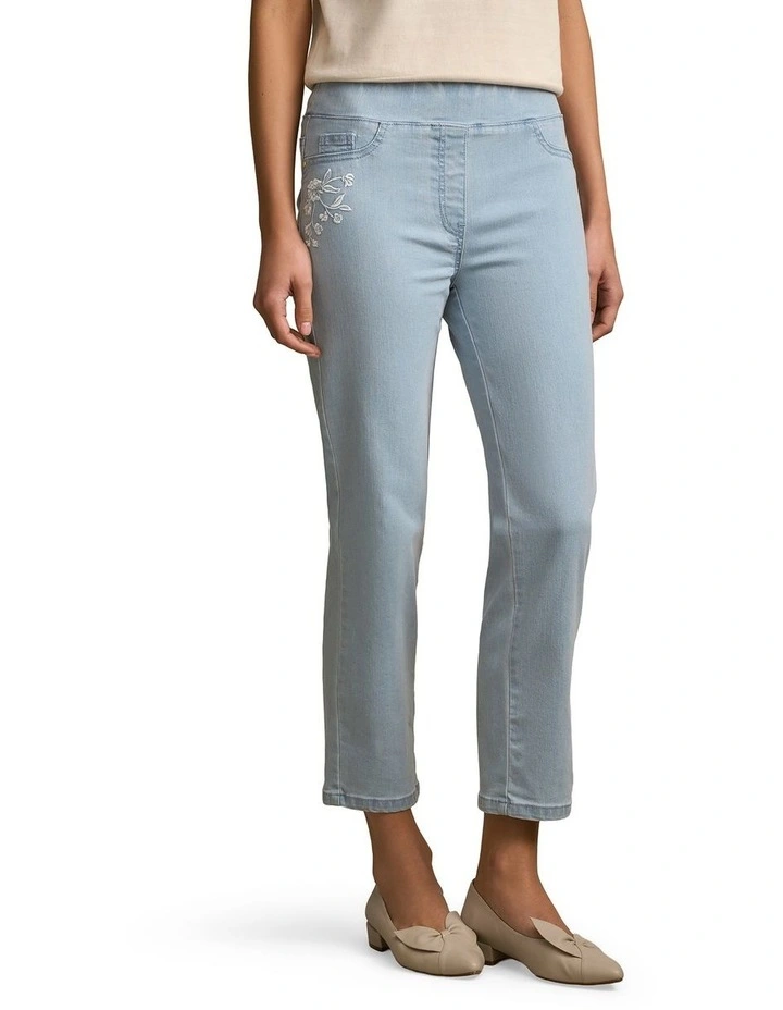 Bengajean(R) 7/8 Embroidered in Washed Blue Denim image 3