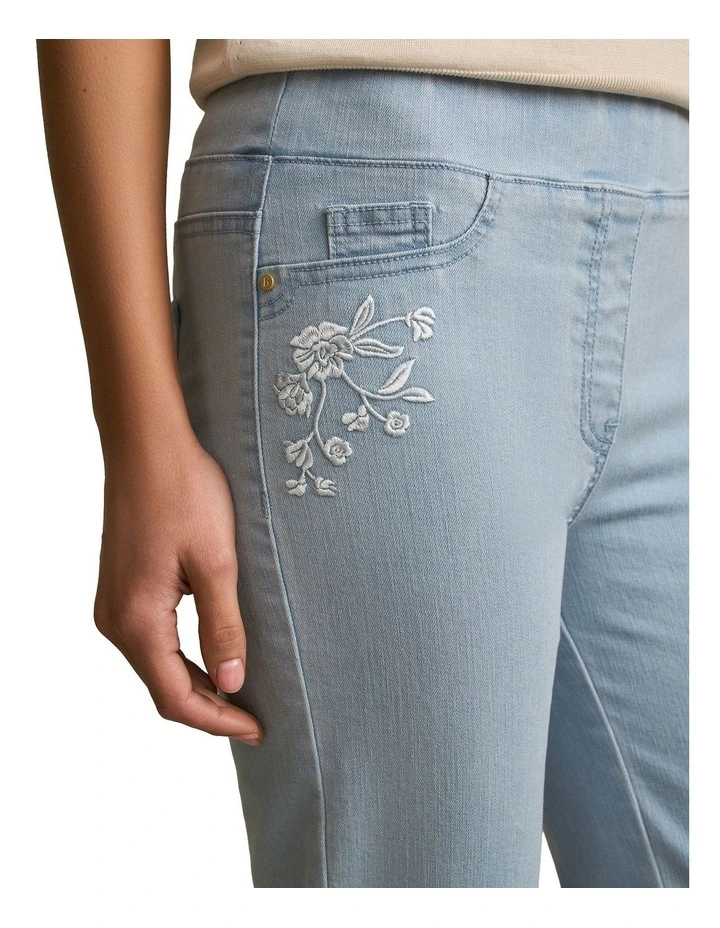 Bengajean(R) 7/8 Embroidered in Washed Blue Denim image 4