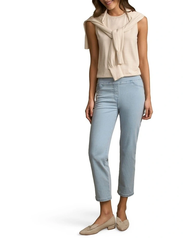 Bengajean(R) 7/8 Embroidered in Washed Blue Denim image 6