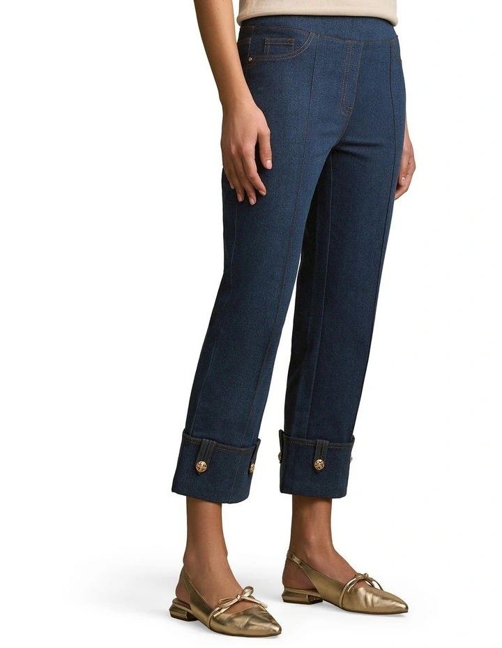 Bengajean(R) Button Capri in Mid Indigo Wash image 3