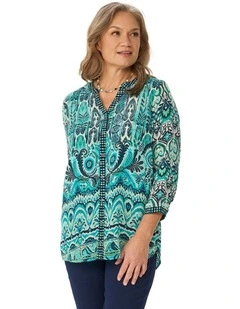 Marlo 3/4 Sleeve Collarless Shirt