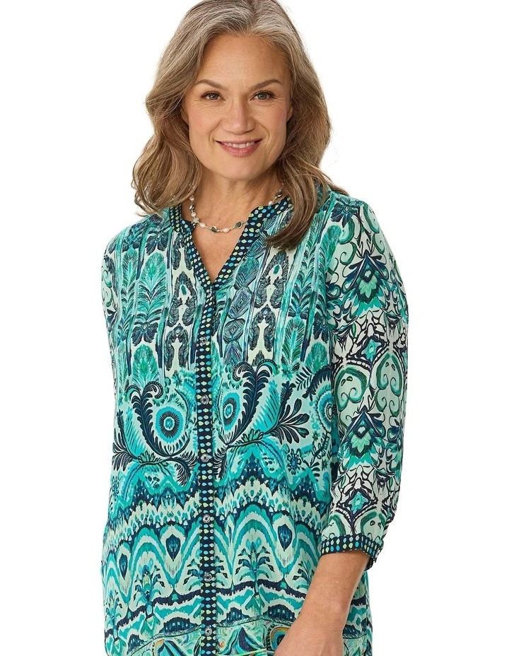 Marlo 3/4 Sleeve Collarless Shirt image 5