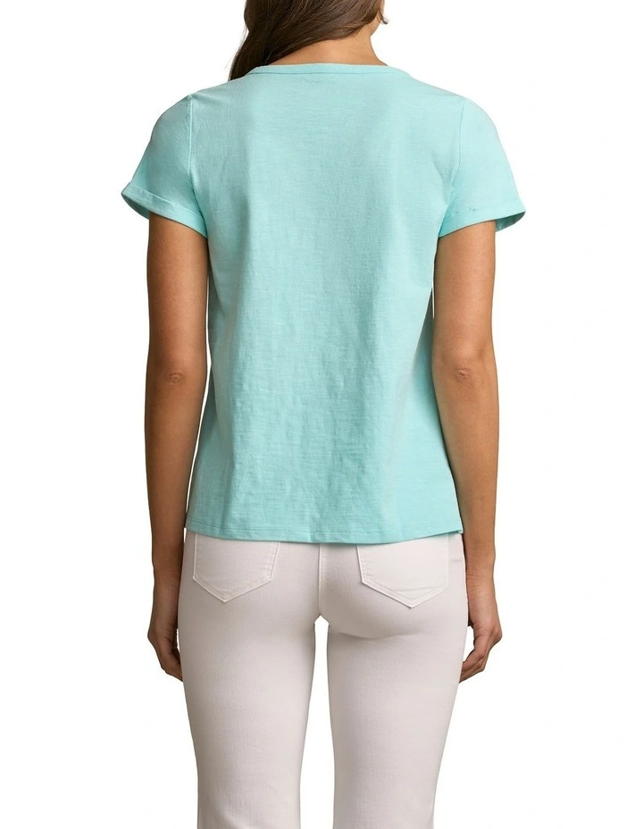 Notch Neck Cotton Tee in Aqua image 2