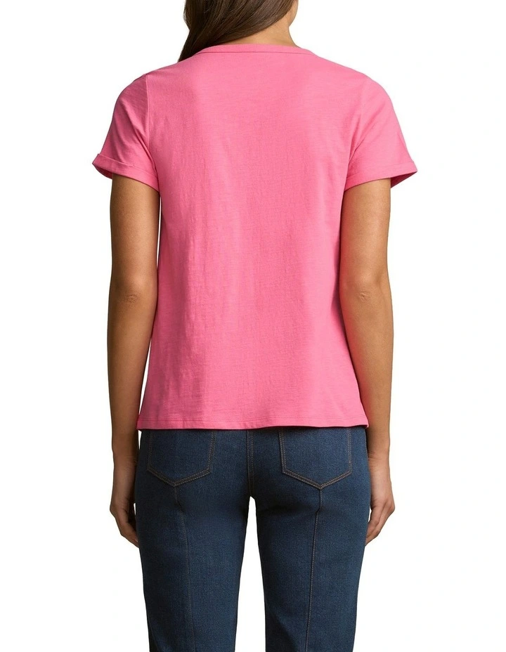 Notch Neck Cotton Tee in Hot Pink image 2