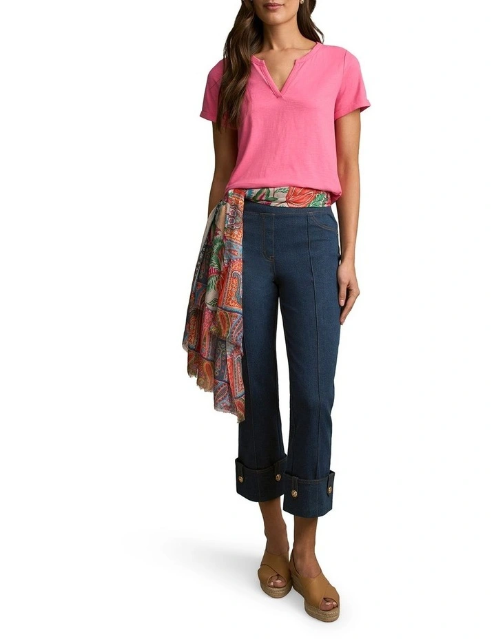Notch Neck Cotton Tee in Hot Pink image 5