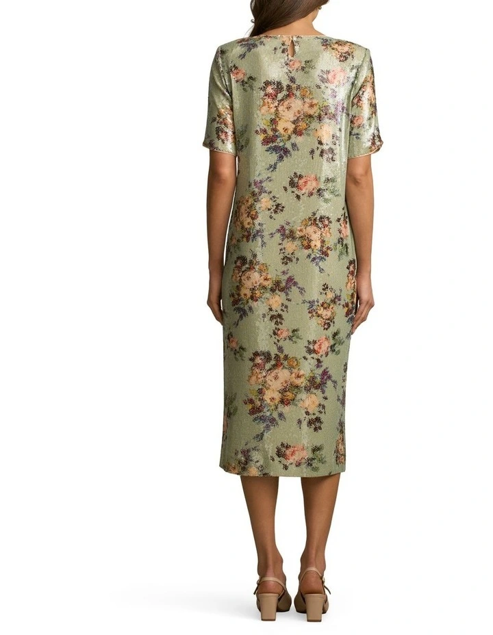 Printed Sequin Dress in Vintage Floral Print image 2