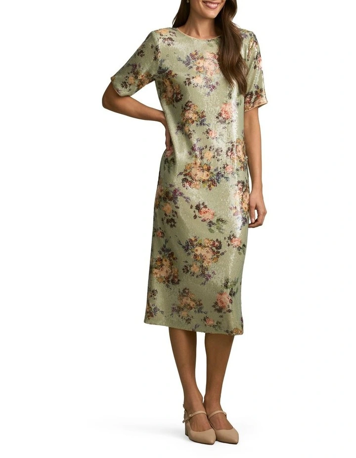 Printed Sequin Dress in Vintage Floral Print image 3