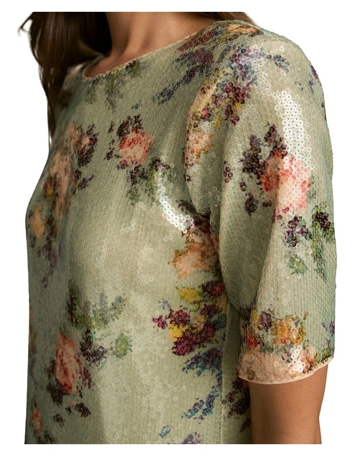 Printed Sequin Dress in Vintage Floral Print image 4