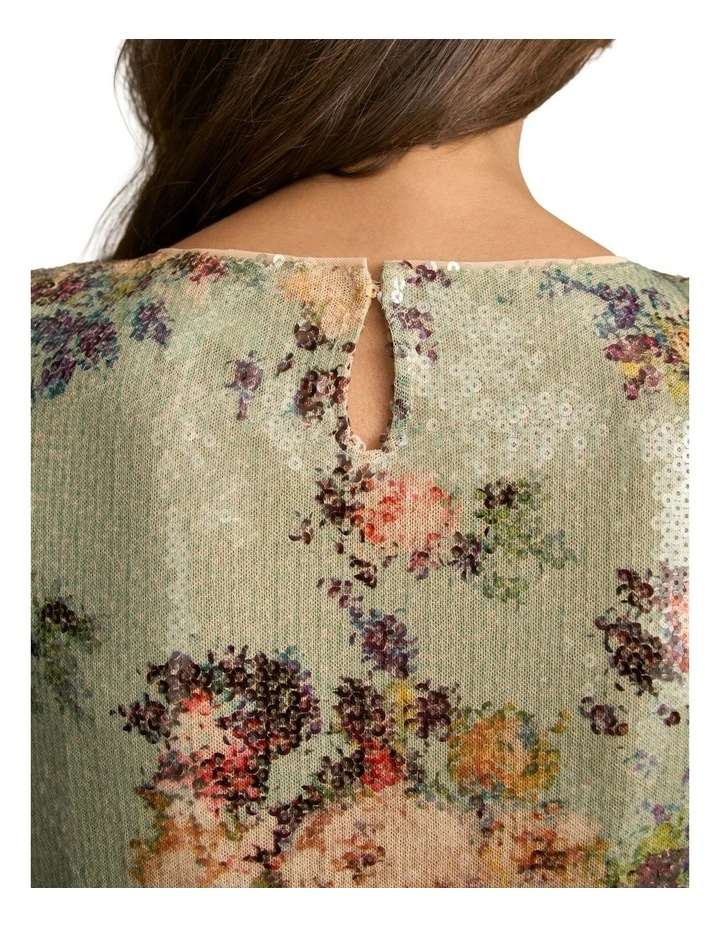 Printed Sequin Dress in Vintage Floral Print image 5