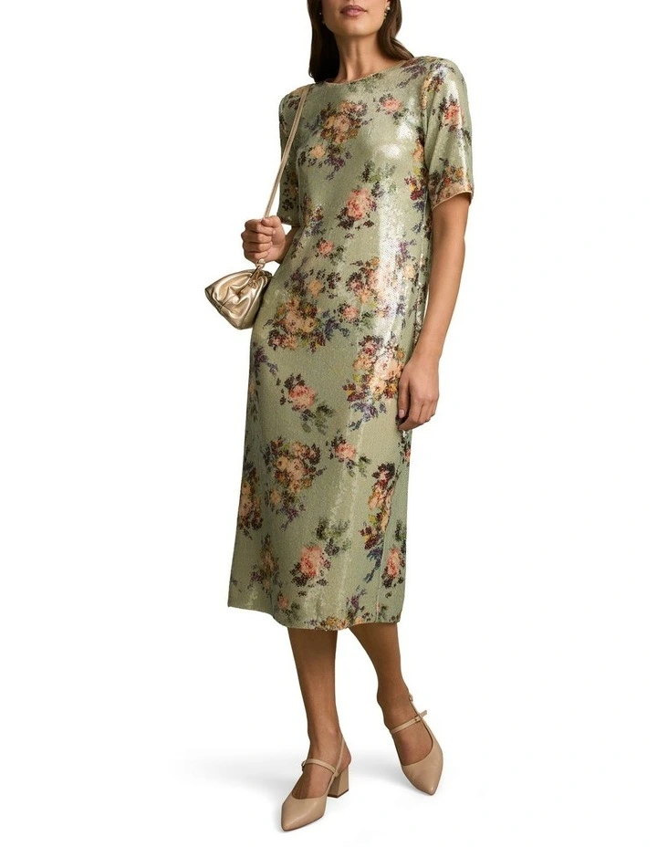Printed Sequin Dress in Vintage Floral Print image 6