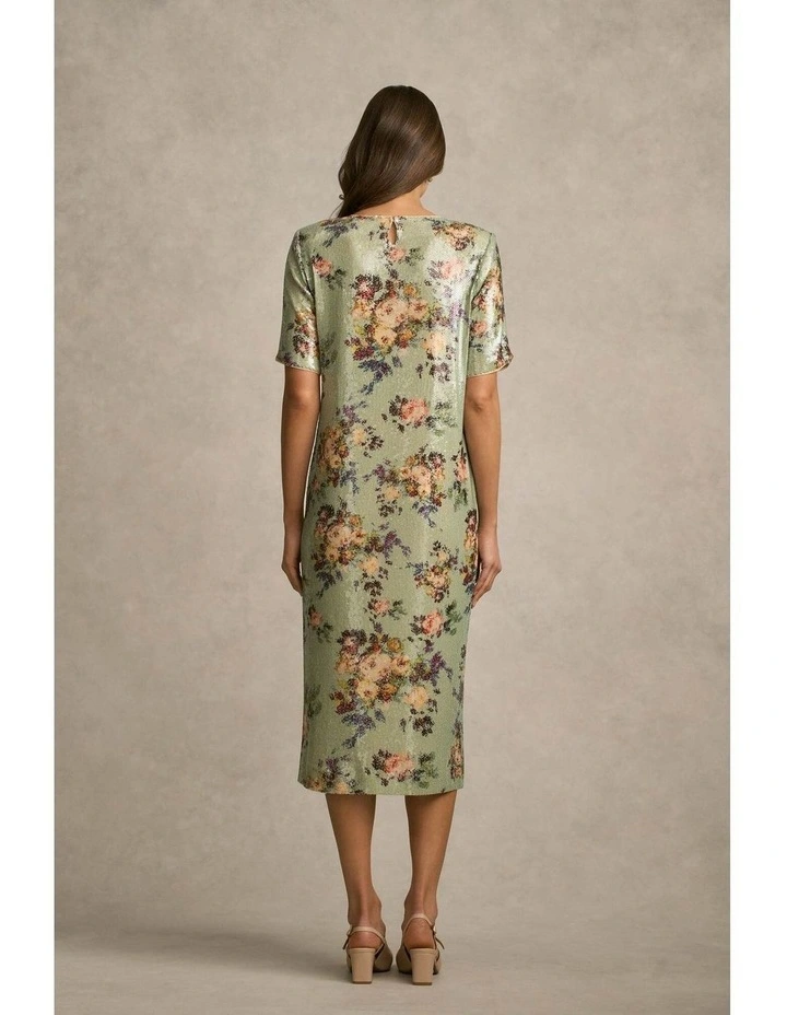 Printed Sequin Dress in Vintage Floral Print image 7