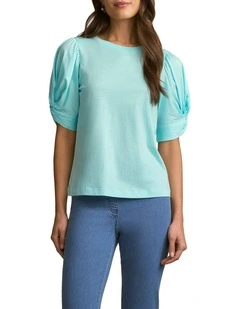 Twist Sleeve T-Shirt in Breeze