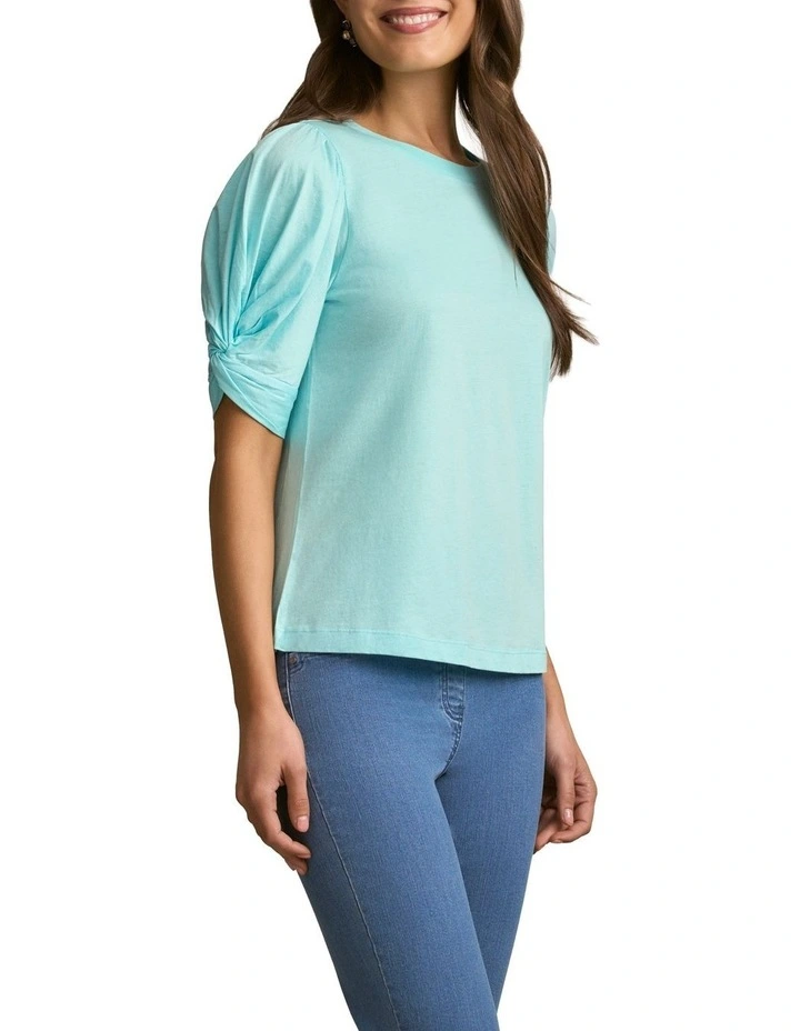 Twist Sleeve T-Shirt in Breeze image 3