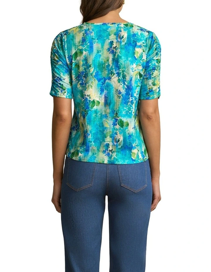 Ruched Sleeve T-Shirt in Watercolour Floral image 2