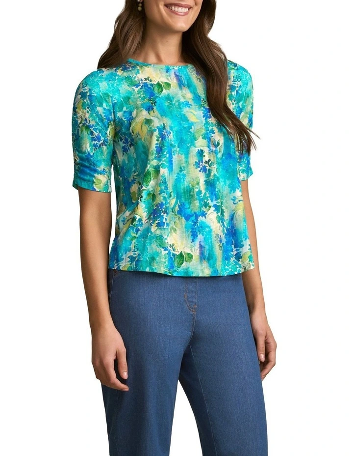 Ruched Sleeve T-Shirt in Watercolour Floral image 3
