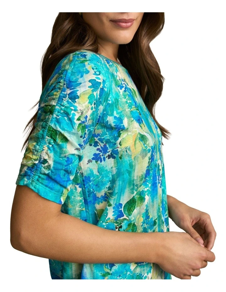 Ruched Sleeve T-Shirt in Watercolour Floral image 4