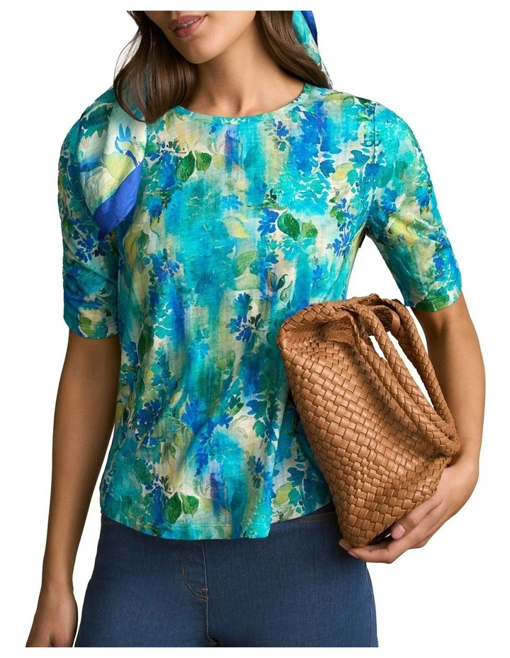 Ruched Sleeve T-Shirt in Watercolour Floral image 5