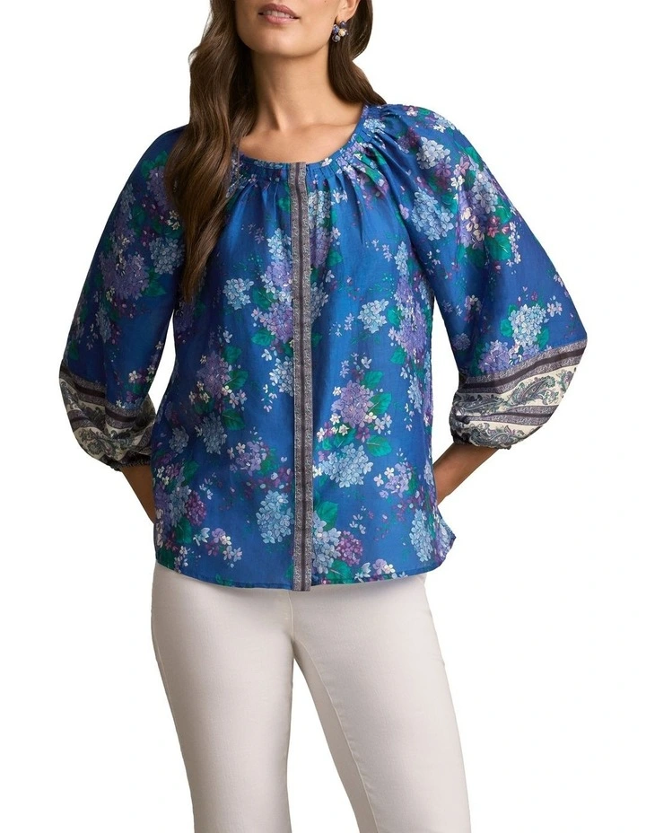 Cotton Silk Blouse in Blooms Border Print image 1