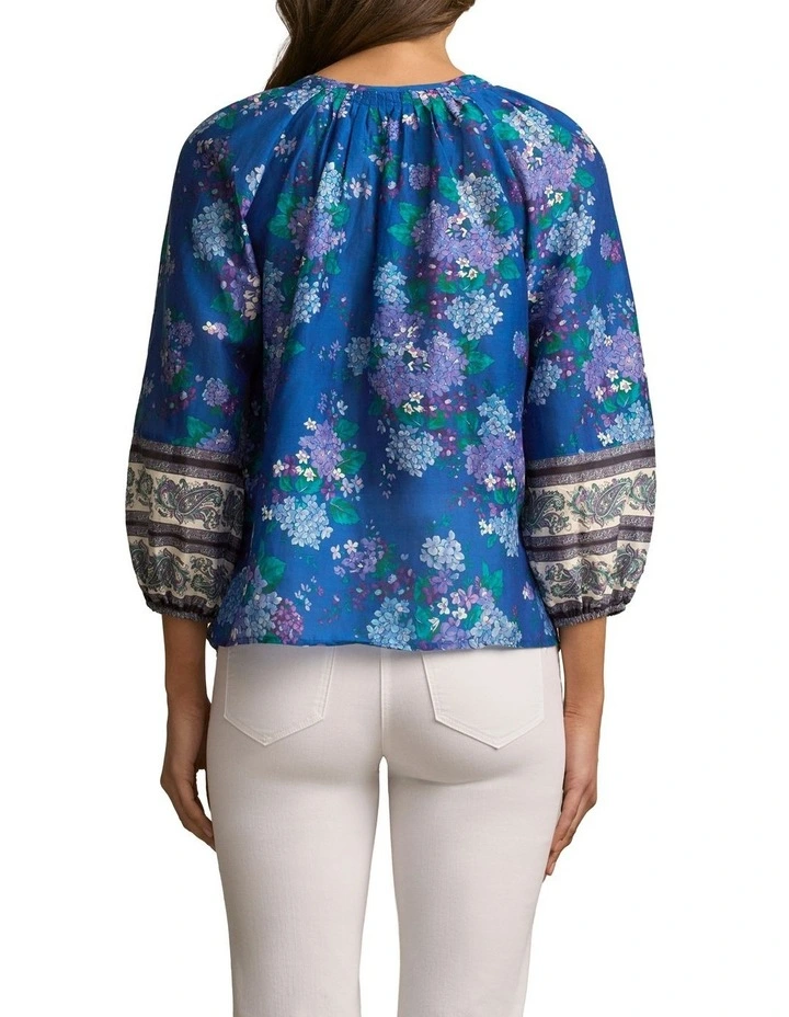 Cotton Silk Blouse in Blooms Border Print image 2