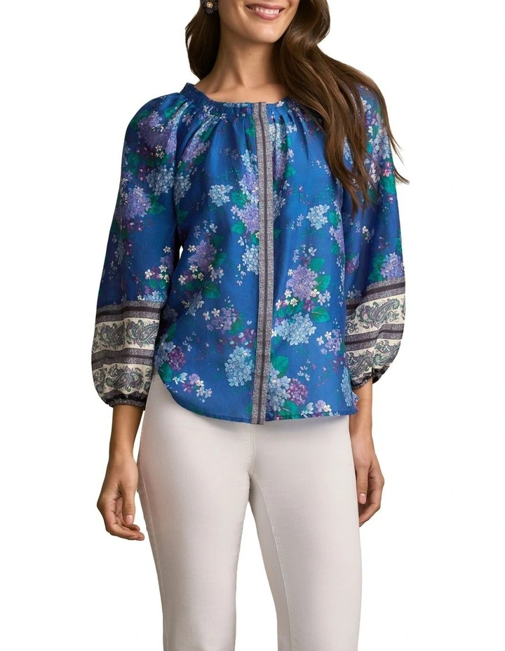 Cotton Silk Blouse in Blooms Border Print image 3