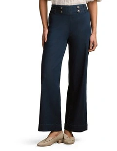 Tab Detail Wide Leg Jeans in Mid Wash Denim