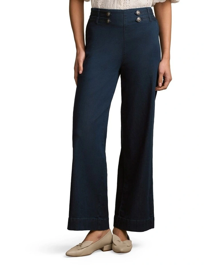 Tab Detail Wide Leg Jeans in Mid Wash Denim image 1