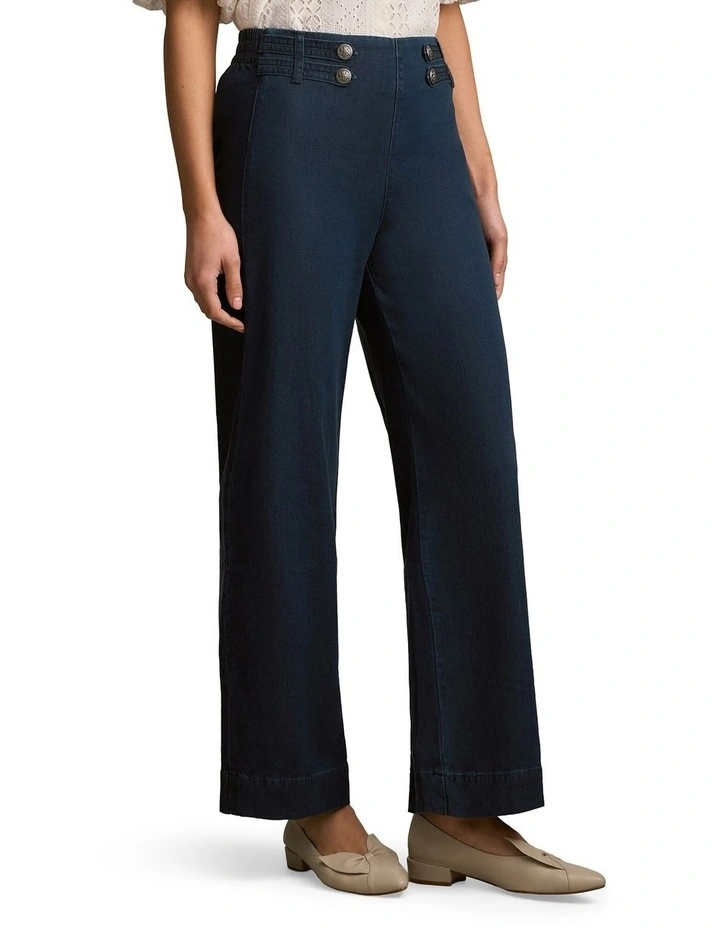 Tab Detail Wide Leg Jeans in Mid Wash Denim image 3