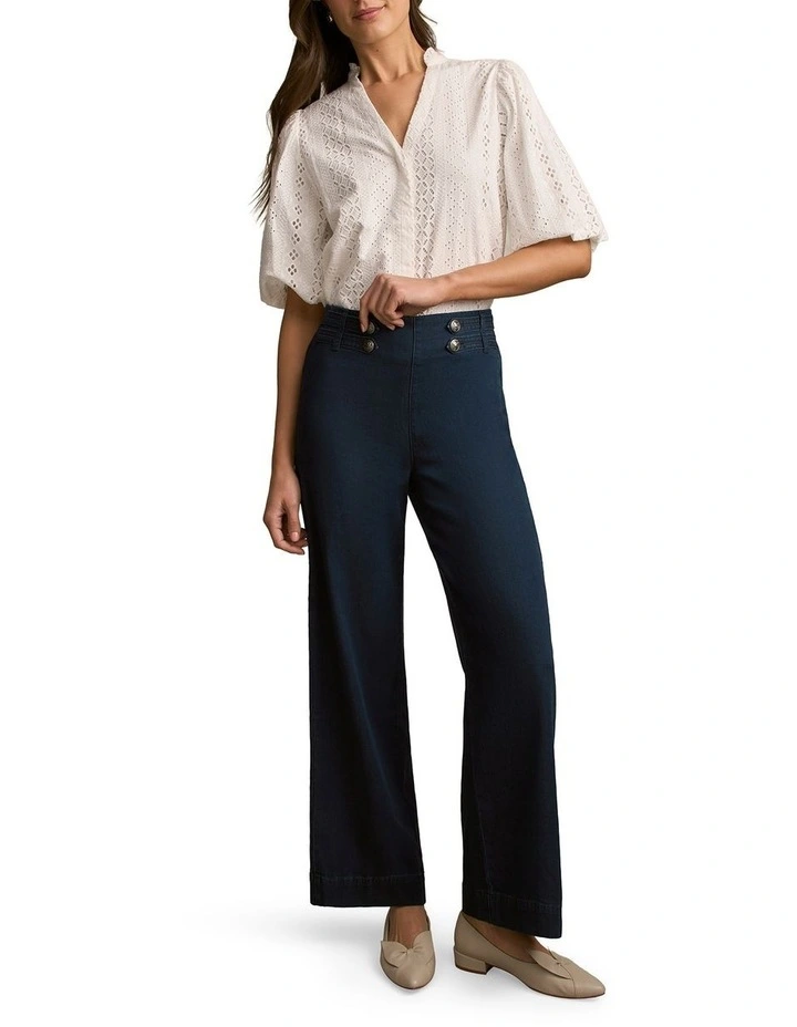 Tab Detail Wide Leg Jeans in Mid Wash Denim image 4