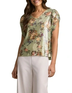 Printed Sequin Blouse in Vintage Floral Print