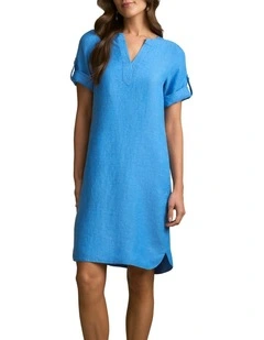 Stitch Detail Linen Dress in Chambray