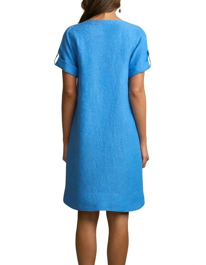 Stitch Detail Linen Dress in Chambray image 2