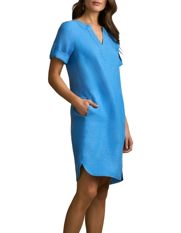 Stitch Detail Linen Dress in Chambray image 3