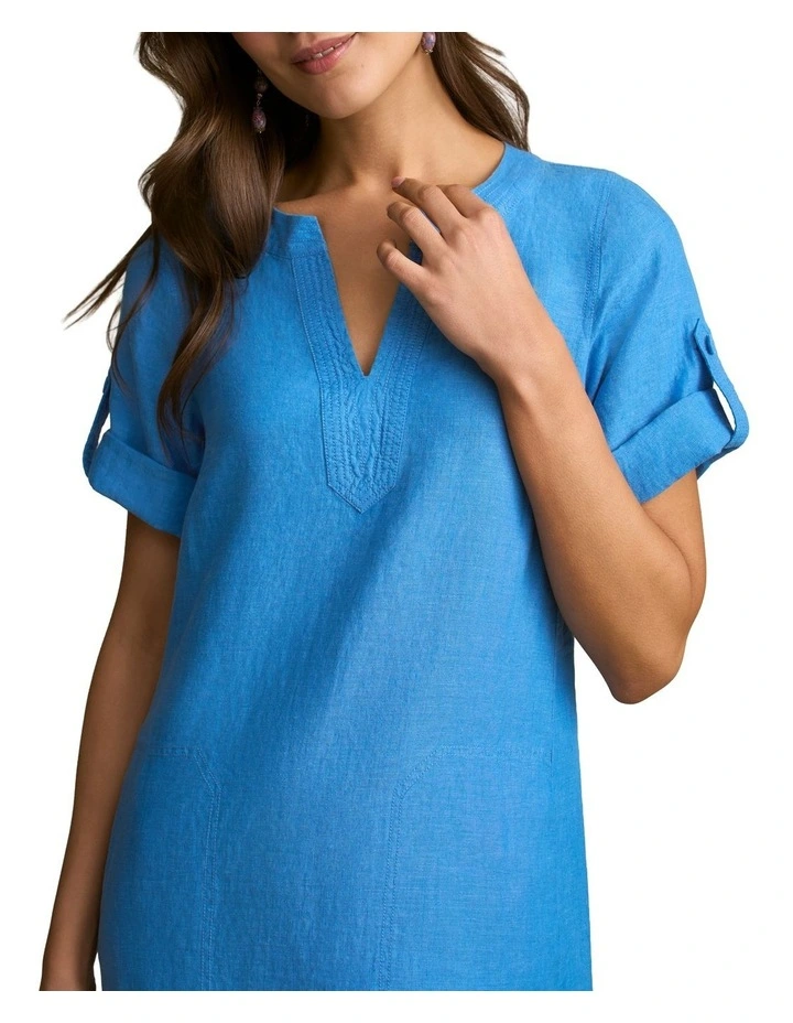 Stitch Detail Linen Dress in Chambray image 4