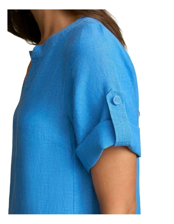 Stitch Detail Linen Dress in Chambray image 5