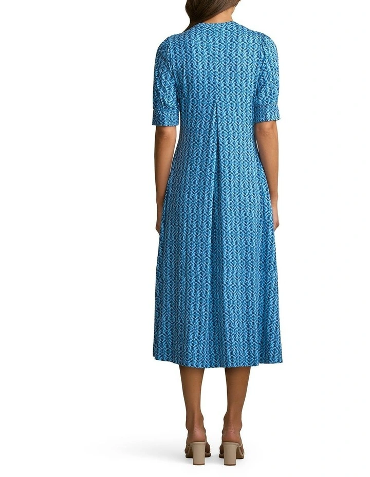 Jersey Midi Dress in Blue Tone Ikat Print image 2