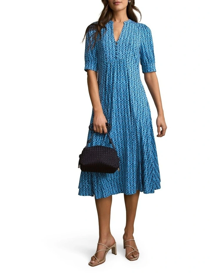 Jersey Midi Dress in Blue Tone Ikat Print image 4