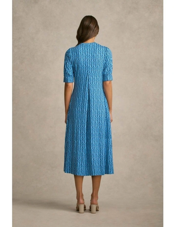 Jersey Midi Dress in Blue Tone Ikat Print image 5