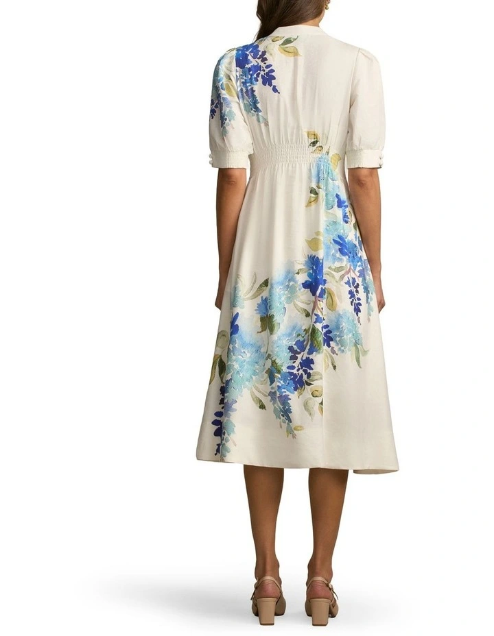 Pin Tuck Linen Dress in Watercolour Floral image 2