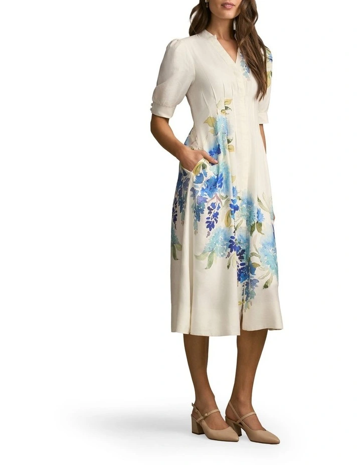 Pin Tuck Linen Dress in Watercolour Floral image 3