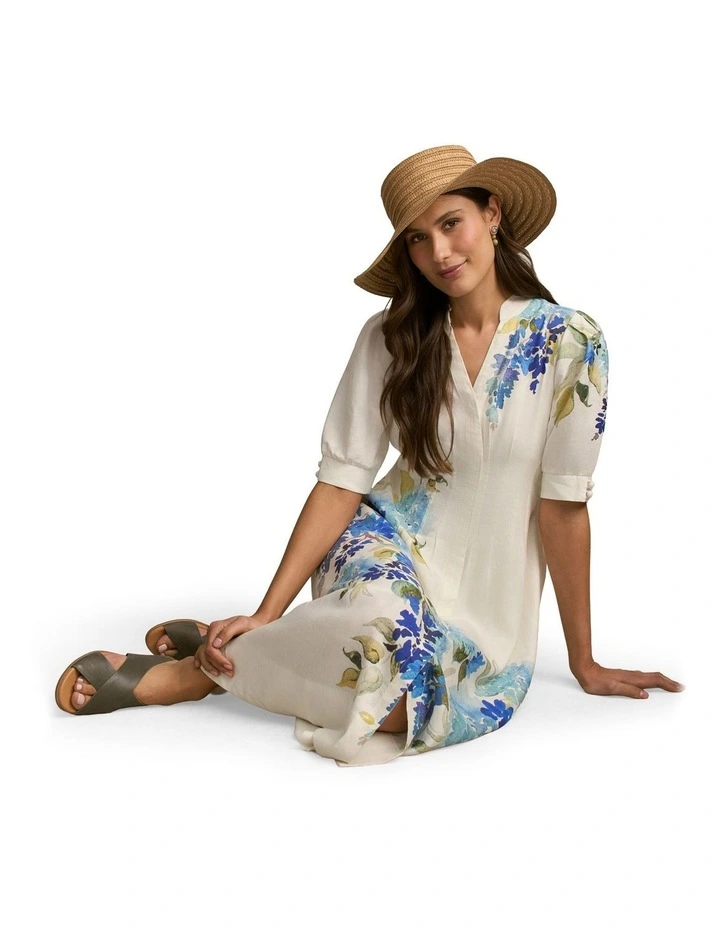 Pin Tuck Linen Dress in Watercolour Floral image 6