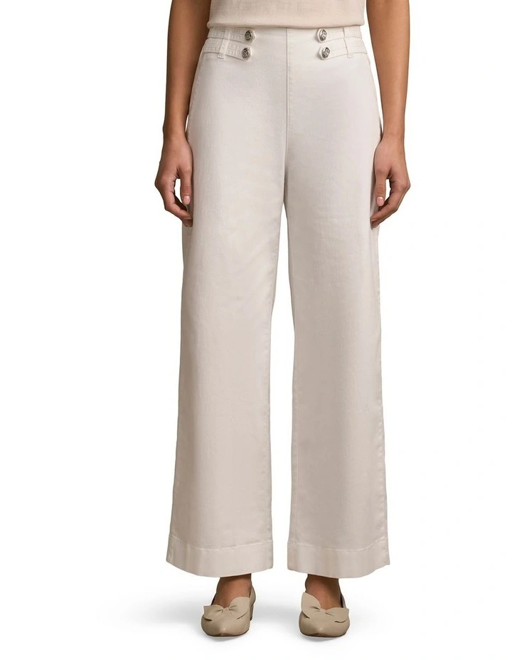Tab Detail Wide Leg Jeans in White image 1