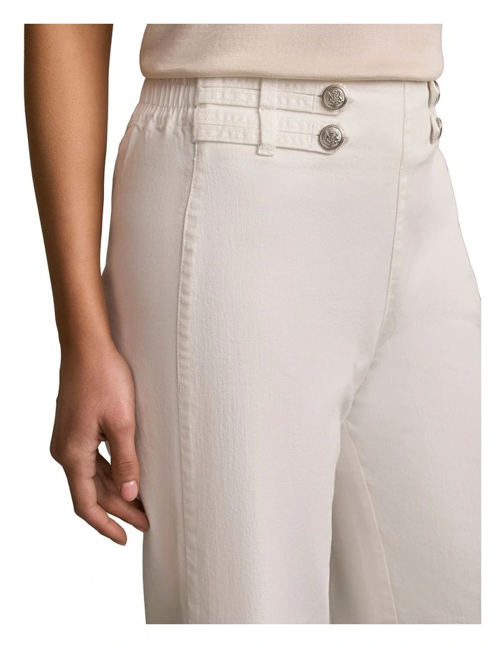 Tab Detail Wide Leg Jeans in White image 4