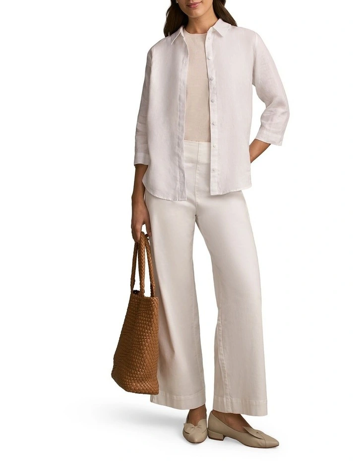 Tab Detail Wide Leg Jeans in White image 5