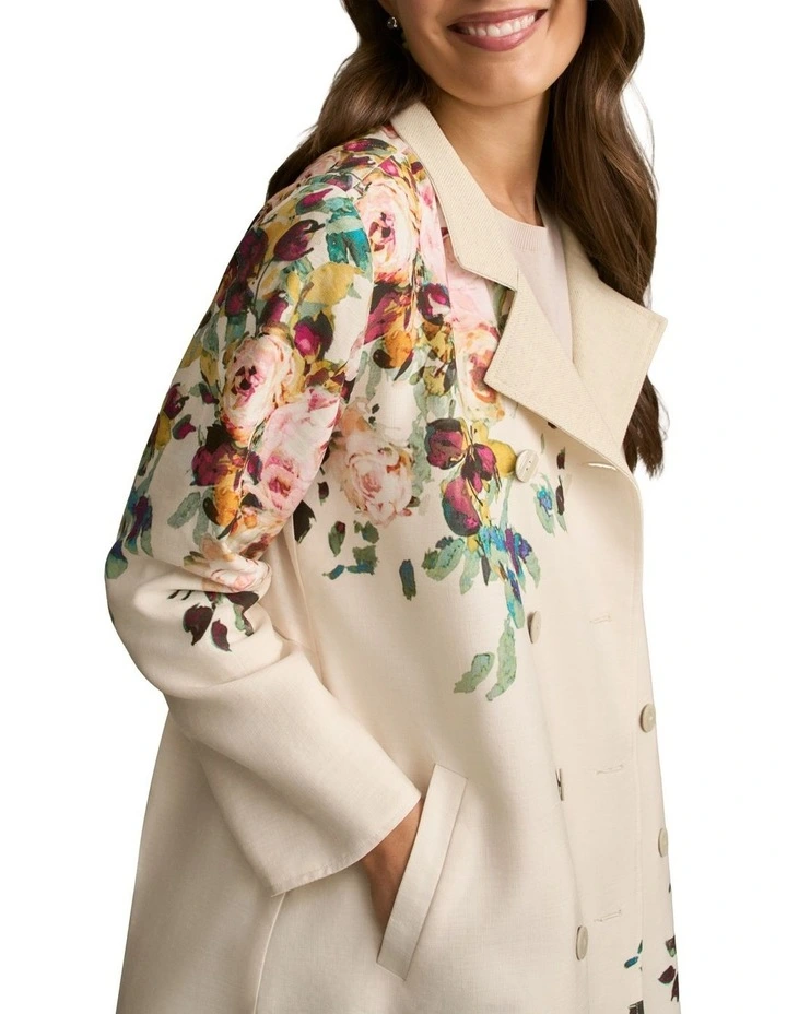 Reversible Linen Coat in Antique Rose Print image 3