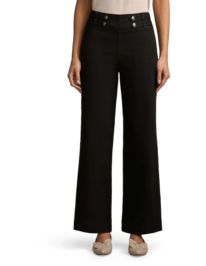 Tab Detail Wide Leg Jeans in Black image 1