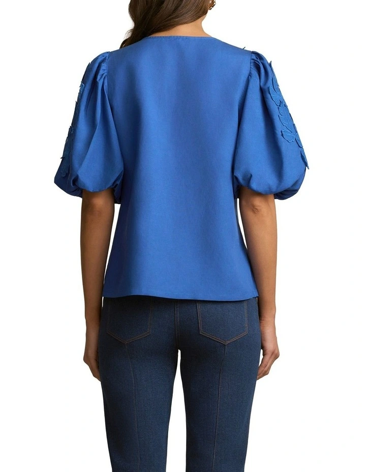 Puff Sleeve Applique Blouse in Cobalt image 2