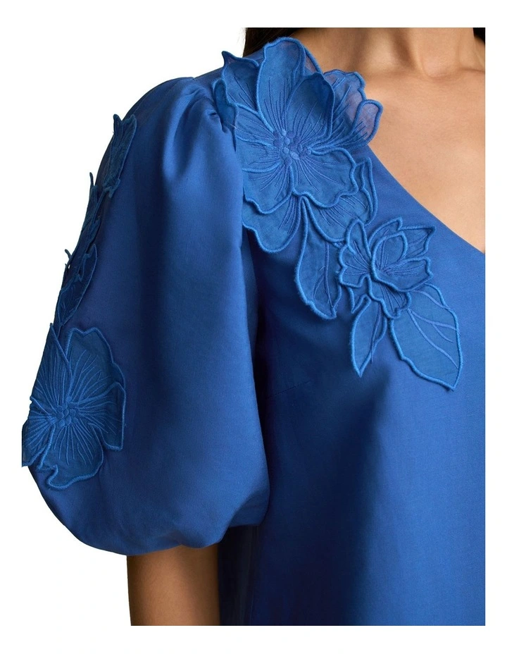 Puff Sleeve Applique Blouse in Cobalt image 4