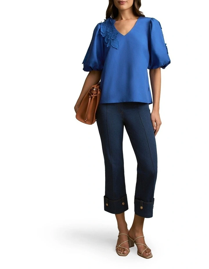 Puff Sleeve Applique Blouse in Cobalt image 5